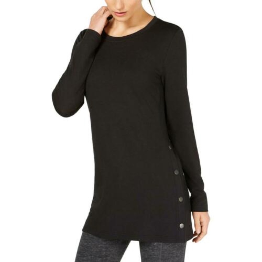 Ideology Womens Black Side Snap Long Sleeve Tunic